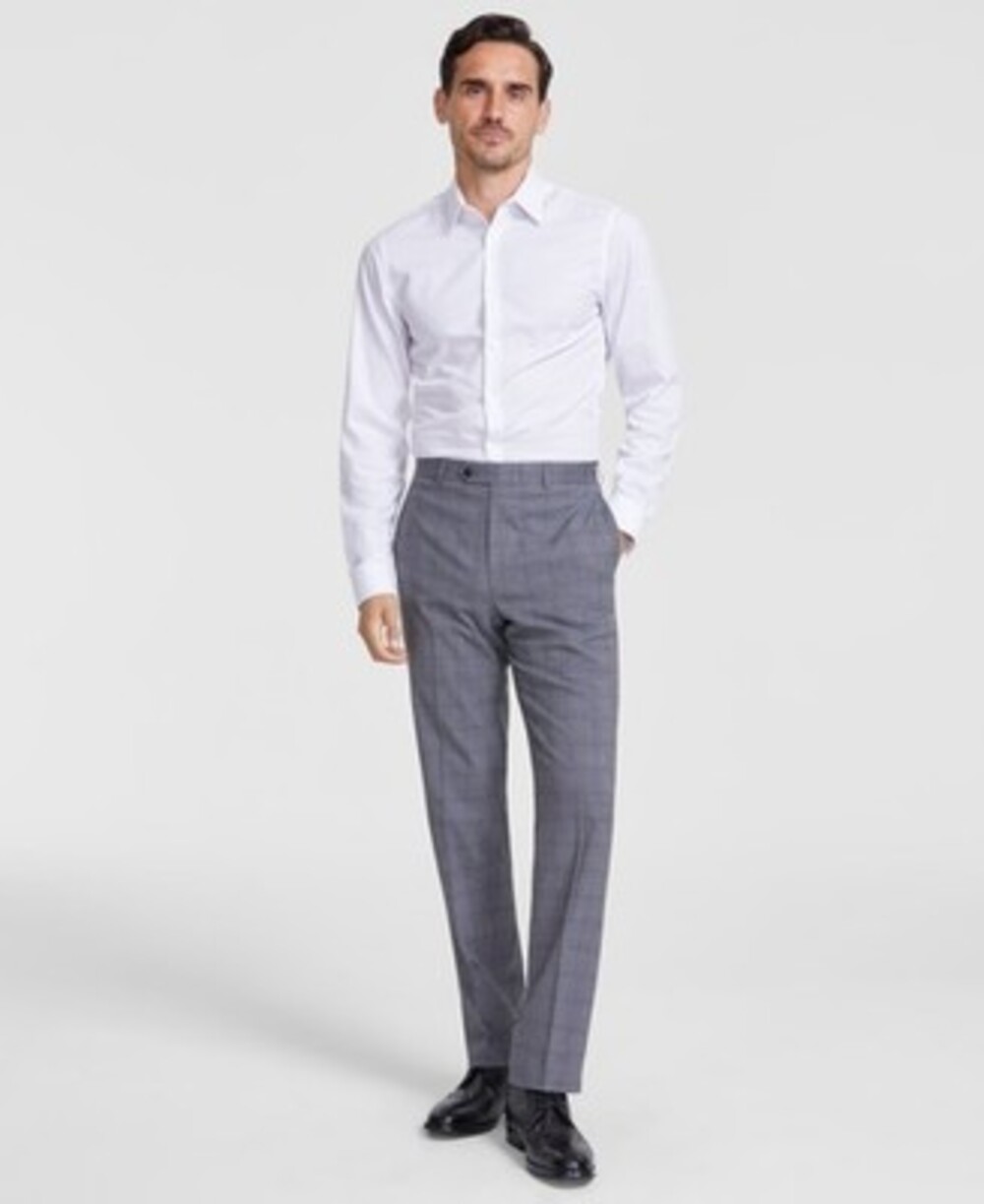 Michael Kors Classic Fit Fall Pattern Pants Men's 40Wx34L Gray Plaid Button Zip